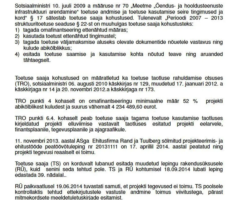 Sotsiaalministeerium hoiatas 2014. septembri lõpus, et jätab firma lubatud toetusest ilma.
