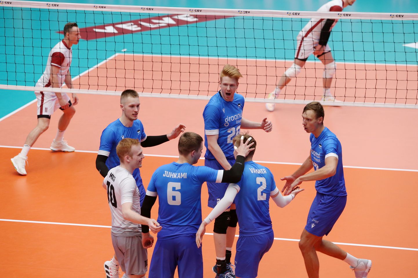 Eesti meeste võrkpallikoondis Kuldliiga mängus Läti vastu.