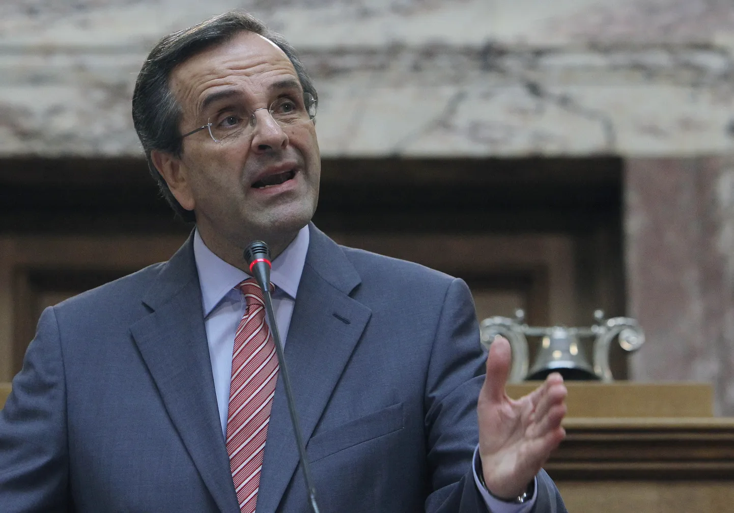 Kreeka konservatiivide liider, Uue Demokraatia juht Antonis Samaras täna parlamendis esinemas.