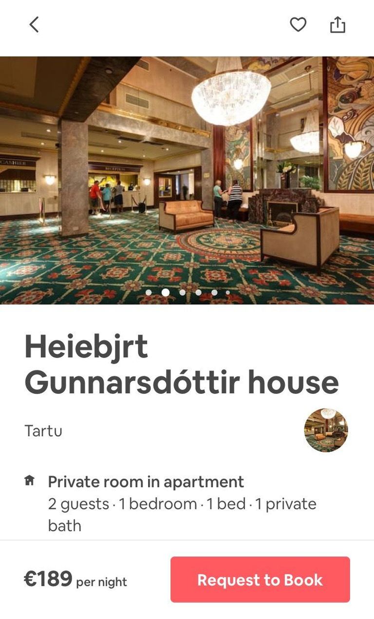 Portaalis Airbnb majutust pakkuva Tartu hotelli kuulutuse kuvatõmmis.