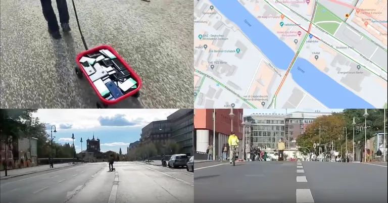 Weckert käis mööda Berliini tänavaid punase käsikäruga, kus oli 99 mobiiltelefoni, mis kõik tekitasid virtuaalseid liiklusummikuid.