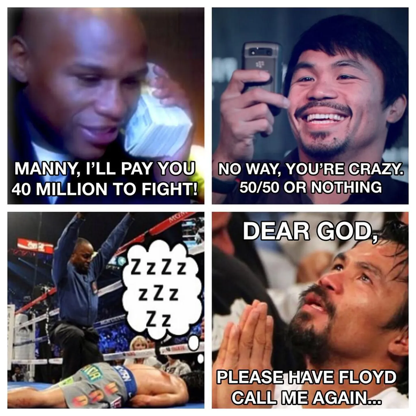 Floyd Mayweather (vasakus nurgas) postitas Twitterisse pildi endast ja Manny Pacquiaost.