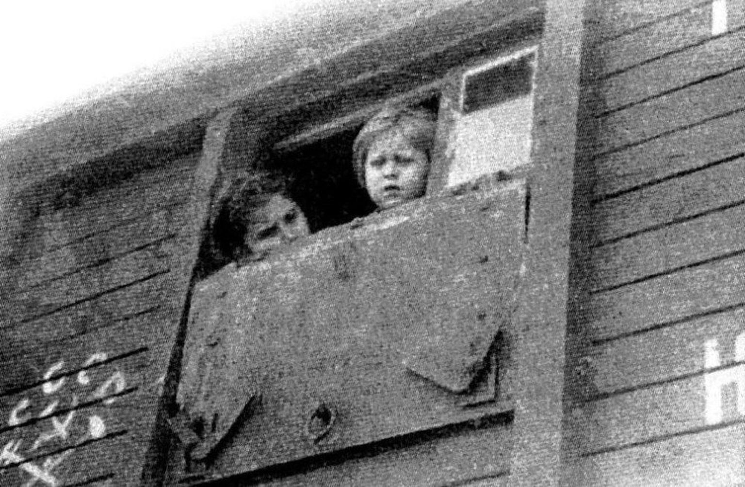 Ребенок и женщина в депортационном вагоне.