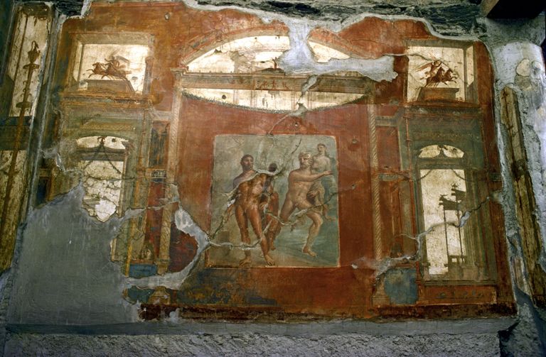 Herculaneumi Collegium Augustaliumi hoone ja seal säilinud fresko.