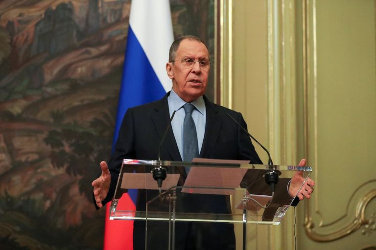 Venemaa välisminister Sergei Lavrov rääkimas 26. aprillil 2022 Moskvas ühisel pressikonverentsil ÜRO peasekretäri Antonio Guterresiga