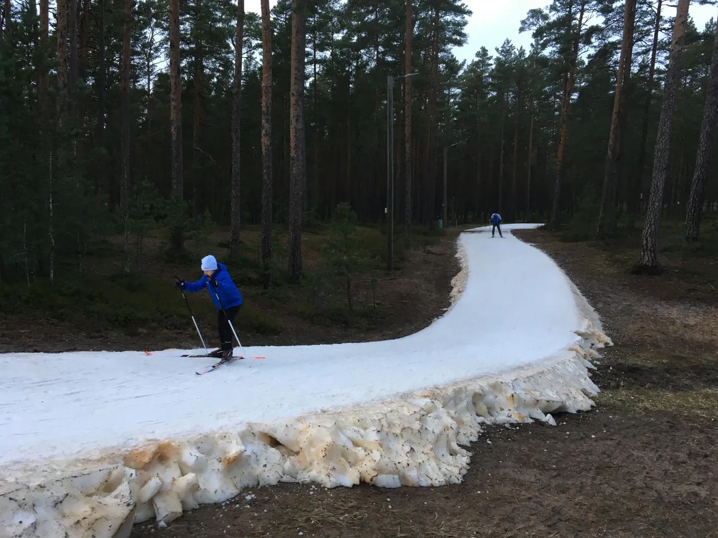 Mullusest kunstlumest valmistatud 1,4 kilomeetri pikkune suusarada nädal tagasi Pärnumaal Jõulumäel.