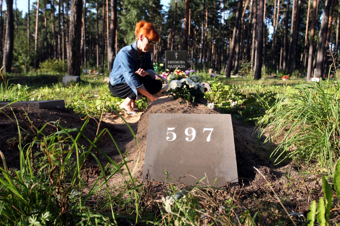 Pildil on Liiva kalmistul oma poja haual leinav Svetlana Koltovskaja. Poeg maeti tundmatu isikuna sinna kalmistu ossa, kus on tundmatute hauad.