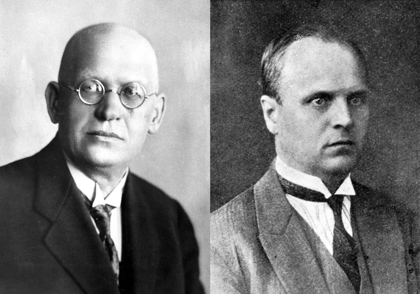 Osaühisuse Raadio-Ringhääling esimene juhatuse esimees Aleksander Tamm (vasakul) ja esimene asjaajaja (tegevdirektor) Hans Oll-Reinson (Leinsaar).