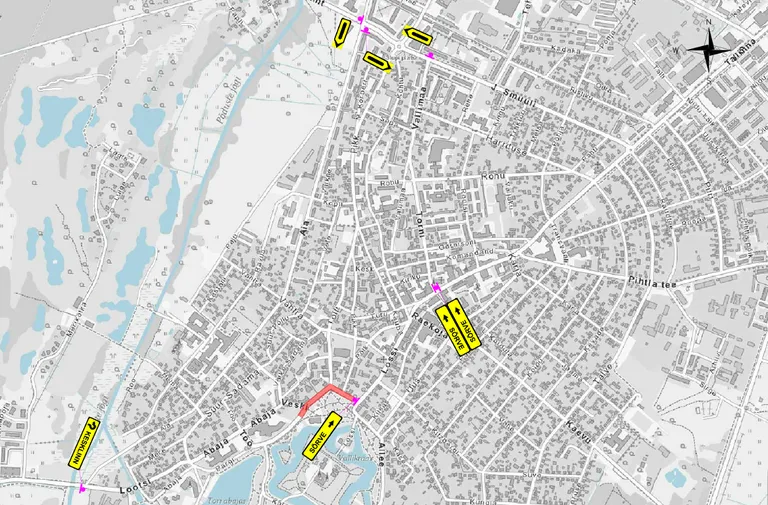 Liikluse ümbersuunamise skeem seoses Pargi tänava töödega