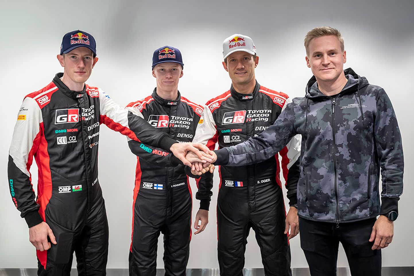 Toyota 2022. aasta sõitjad (vasakult): Elfyn Evans, Kalle Rovanperä, Sébastien Ogier ja Esapekka Lappi.