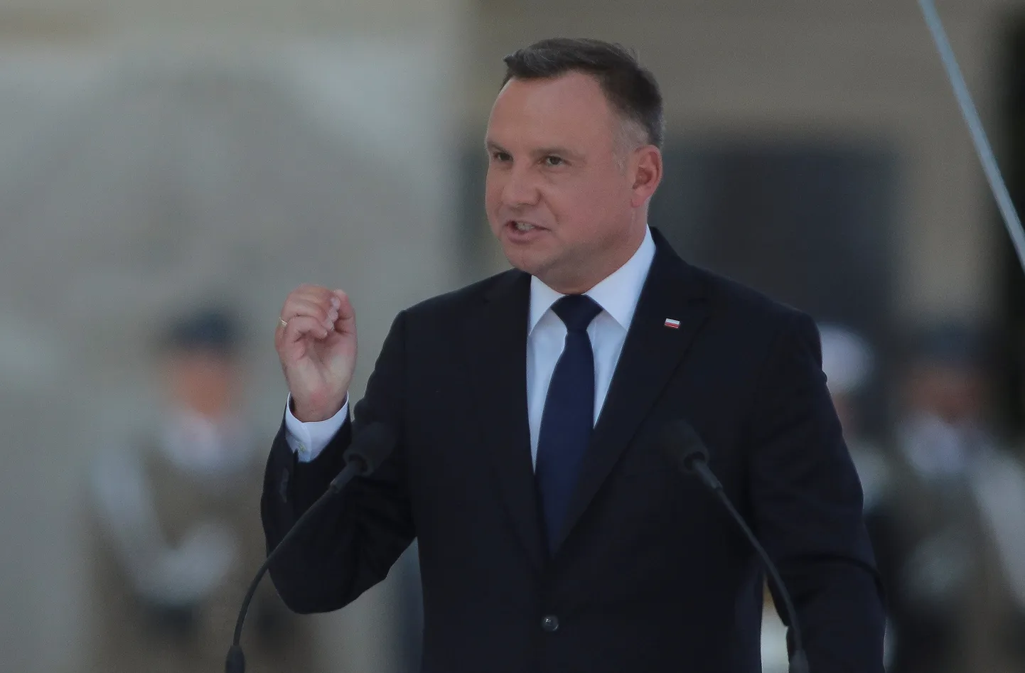 Poola president Andrzej Duda pühapäeval Varssavis Teise maailmasõja alguse 80. aastapäeva mälestustseremoonial kõnet pidamas.