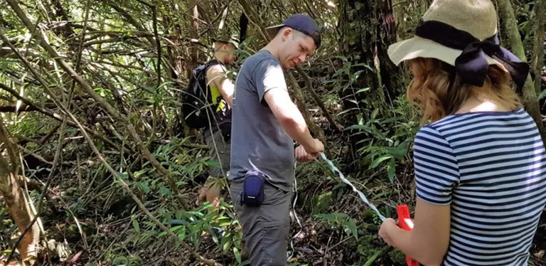 Loodusteaduste doktorandid vihmametsas välitöödel.