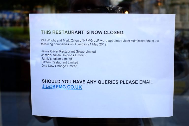 Teade, milles öeldakse, et Jamie's Italian restoran on suletud