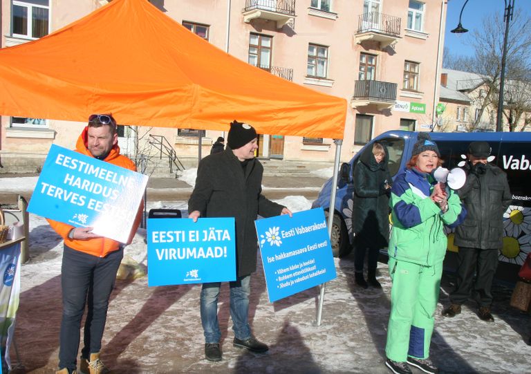 Пикет Свободной партии на площади перед торговым центром "Вирула" в Кохтла-Ярве.
