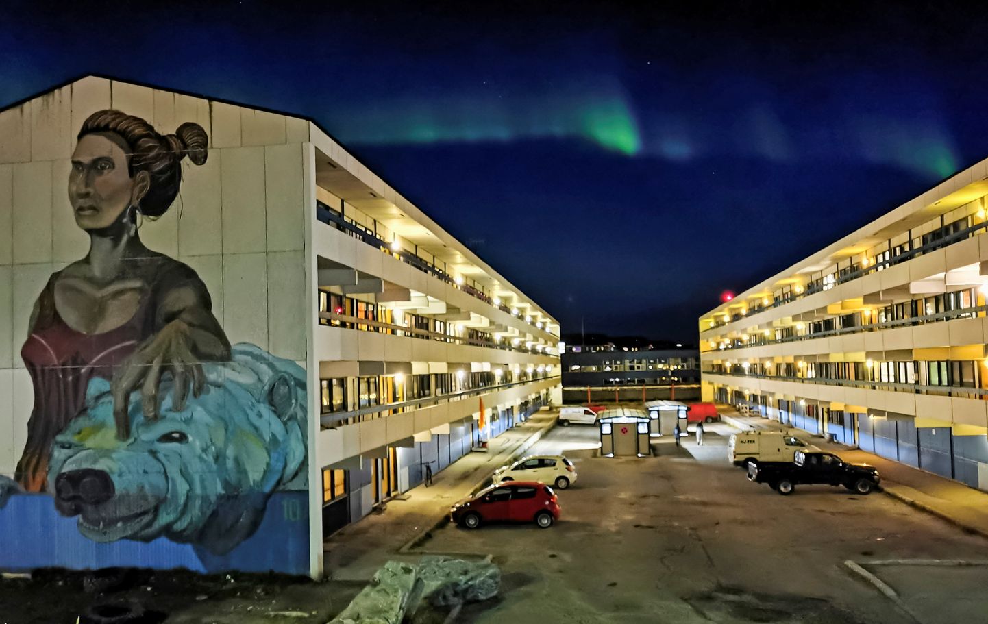 Ziemeļblāzma Grenlandes galvaspilsētā Lūkā