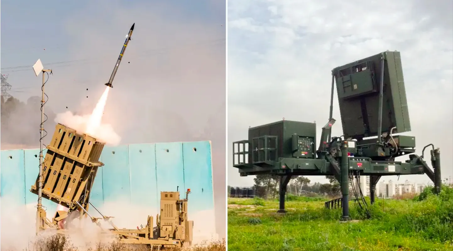 Pildil on Raudkupli kaks põhikomponenti - radar (paremal) ja raketiüksus (vasakul).