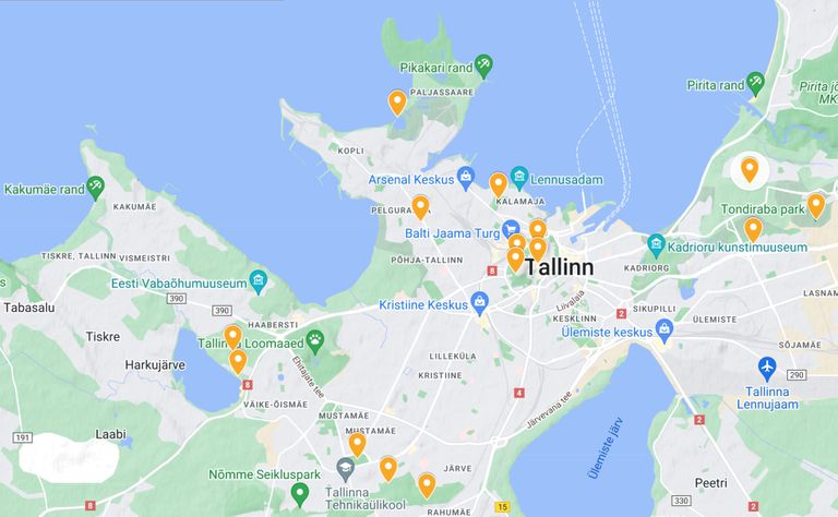 Kaardilt on näha punktid, mida loodusmuuseum soovitab Tallinnas külastada.
