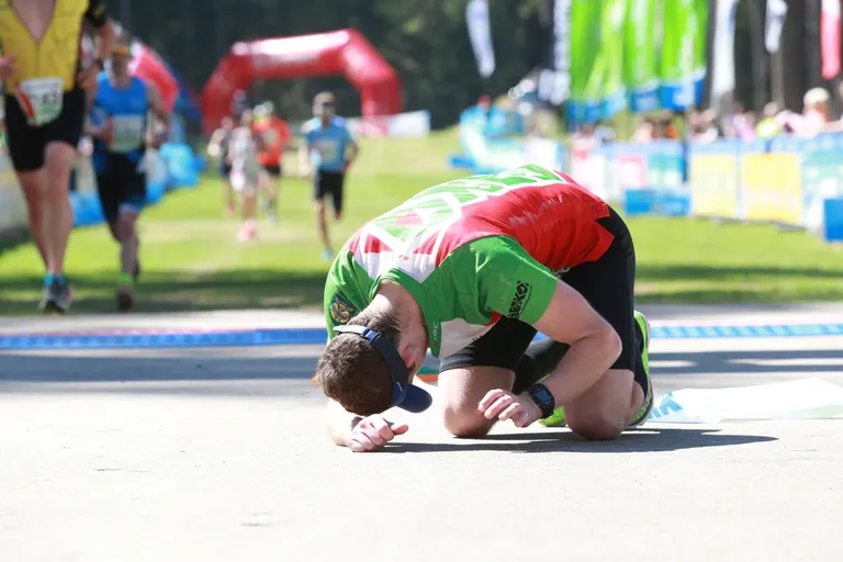 Sander Linnus hetk pärast finišisse jõudmist.