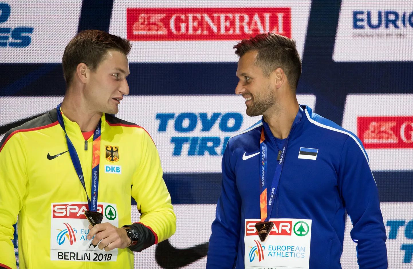 2018. aasta  kergejõustiku EM Berliini kuld Thomas Röhler (vasakul) ja pronks Magnus Kirt Tokyo OMil ei võistle.