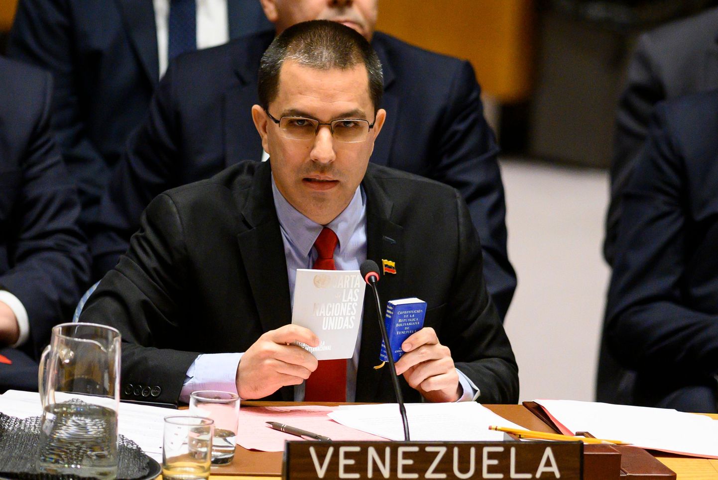 Venezuela välisminister Jorge Arreaza esinemas 26. jaanuaril ÜRO Julgeolekunõukogus Venezuela kriisi arutamisel.