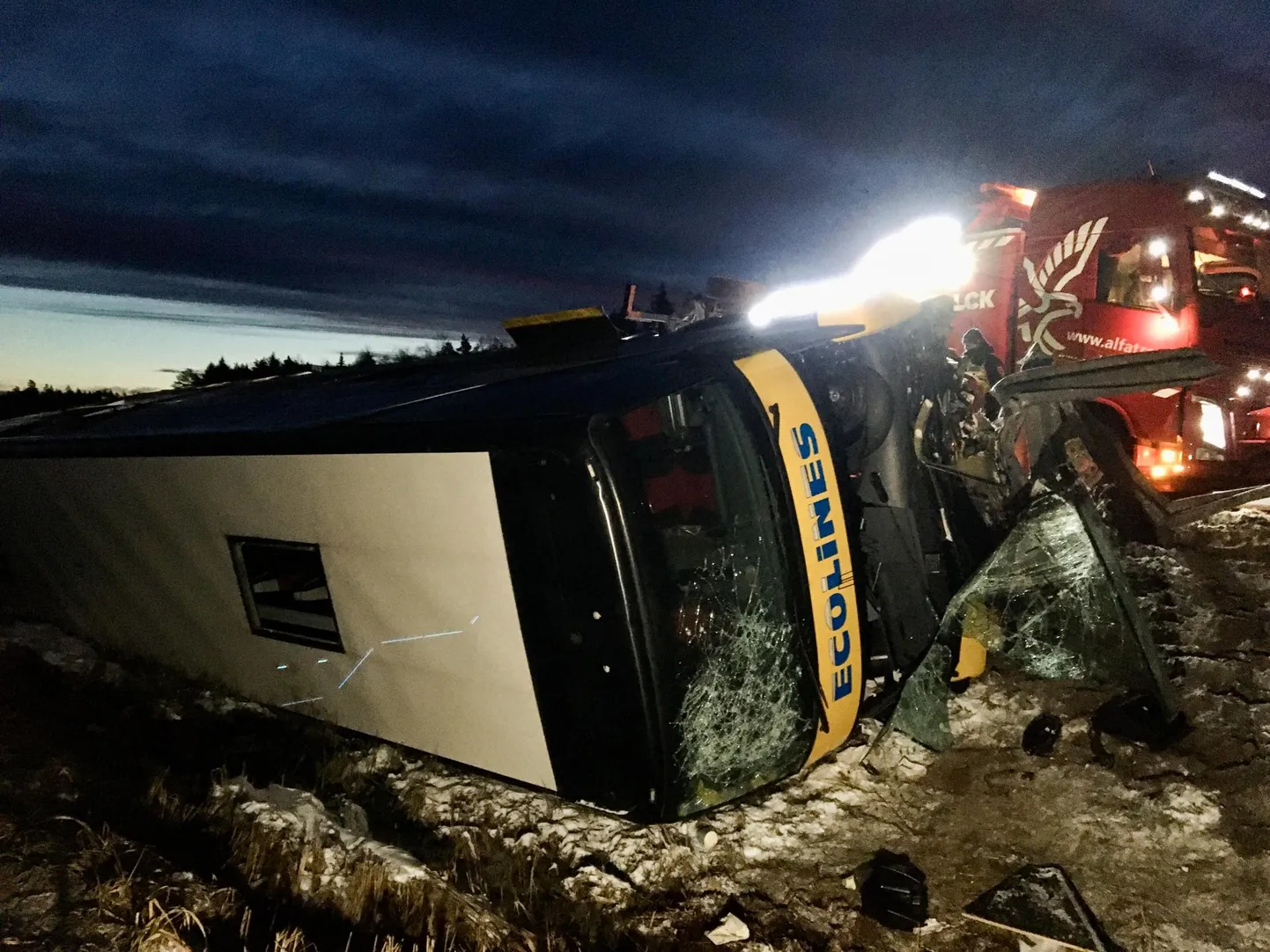 Tallinna lähistel sõitis kraavi 67 inimesega reisibuss, üheksa inimest viidi haiglasse.