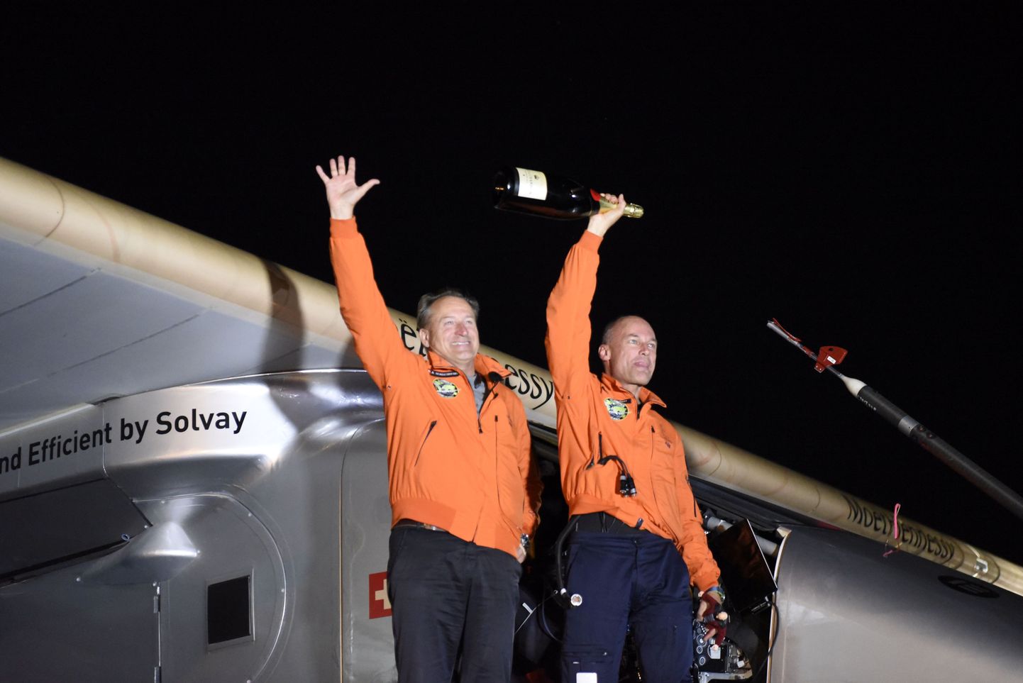 Solar Impulse 2 piloodid Bertrand Piccard (paremal) ja Andre Borschberg Leigh Valleys