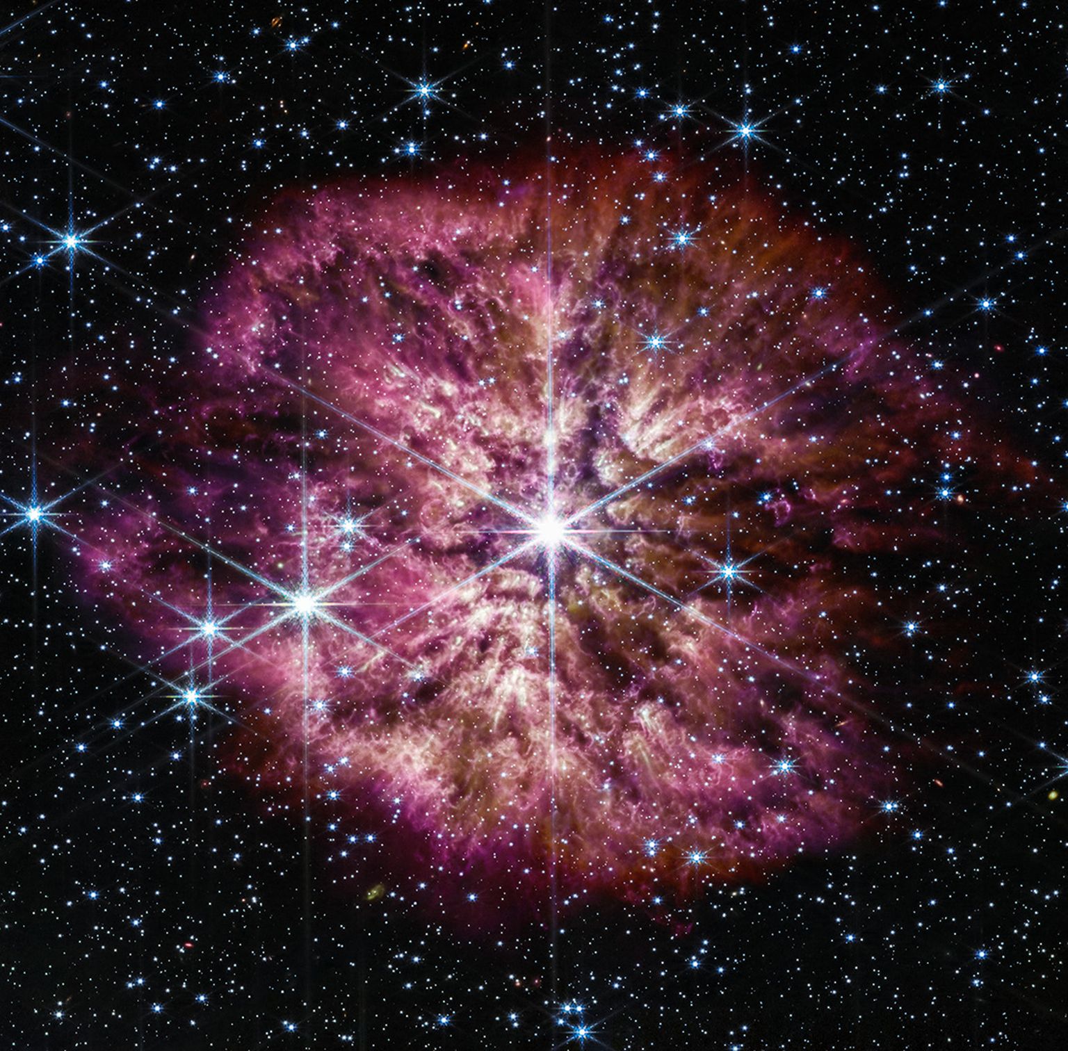 NASA James Webbi kosmosetelekoobi 2022. aastal tehtud pilt Wolf -Rayet' tähest WR 124
