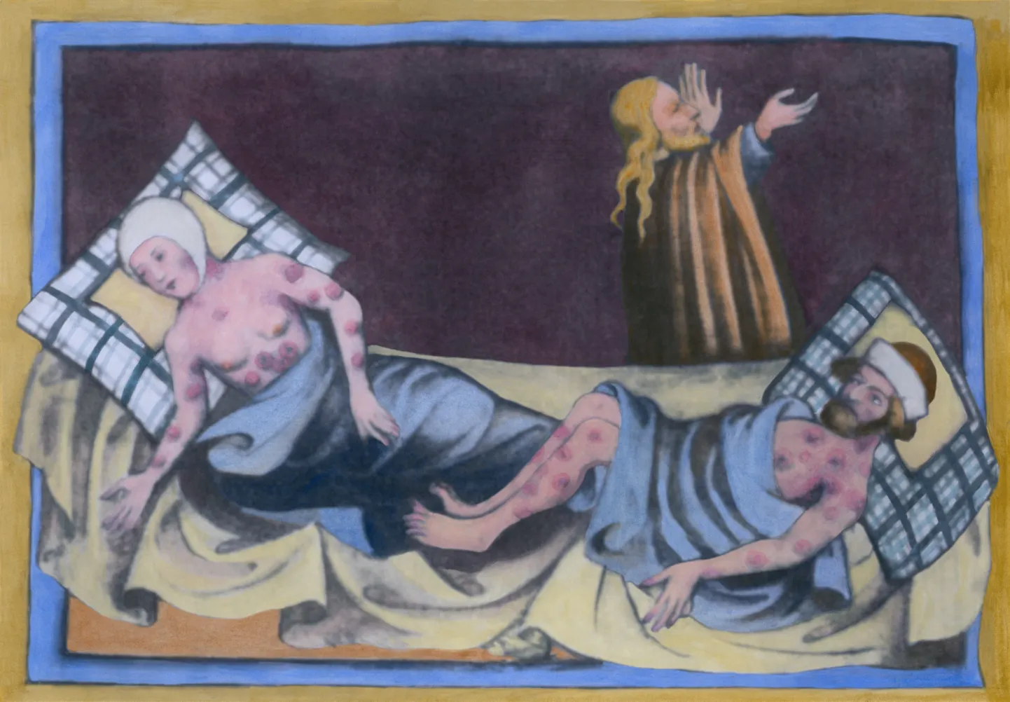Keksaegne joonistus muhkkatku haigestunud naisest ja mehest