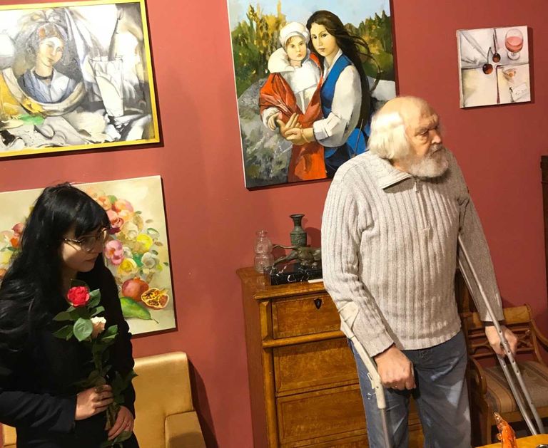 Una Lekuze un Kārlis Dobrājs izstādes atklāšanā galerijā "Antonija"