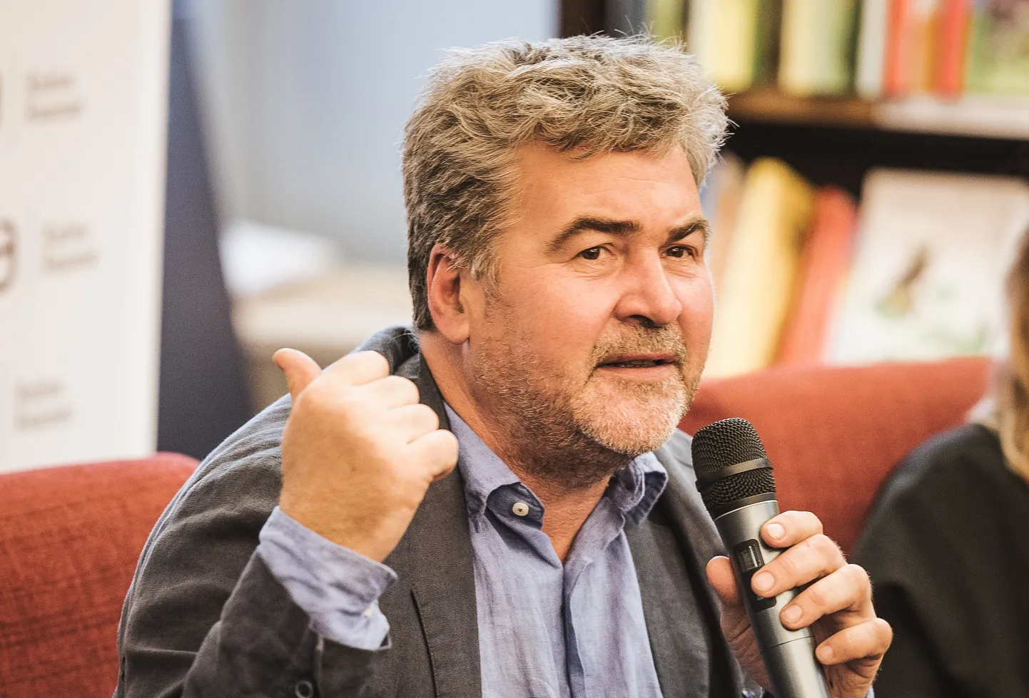 Mart Kivastik 27. septembril 2019 romaani "Taevatrepp" esitlusel Tasku keskuse Rahva Raamatus.