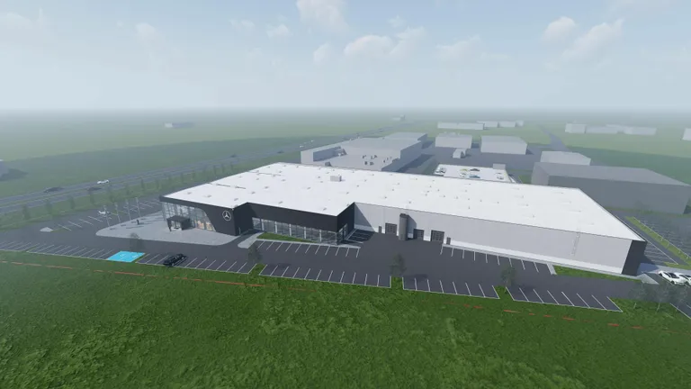 Uue Mercedes-Benzi esinduse eskiis. Hoone tuleb Rae valda Peetrisse. Uue hoone 20 757 m² suurune krunt asub vahetult Tartu maantee ääres. Ehitatava hoone suletud brutopind on ligi 9000 m² ning see saab olema suurim autokeskus Eestis.