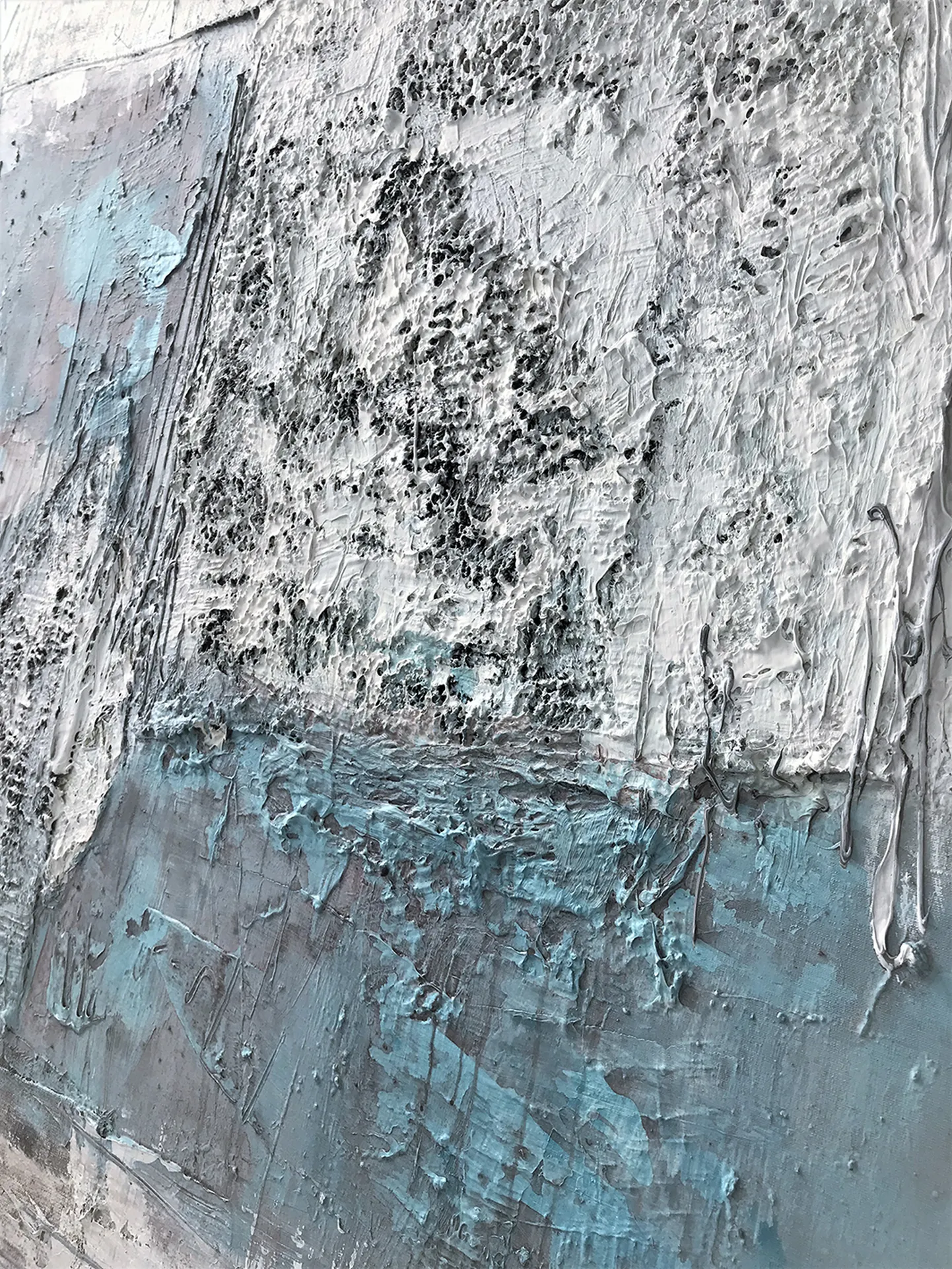 Jaan Elken. Türkiis ja jää. Akrüül, kollaaž, lõuend, 200 x 160 cm, 2020-2022, fragment.