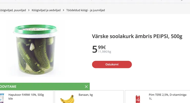 Värske soolakurk ämbris.