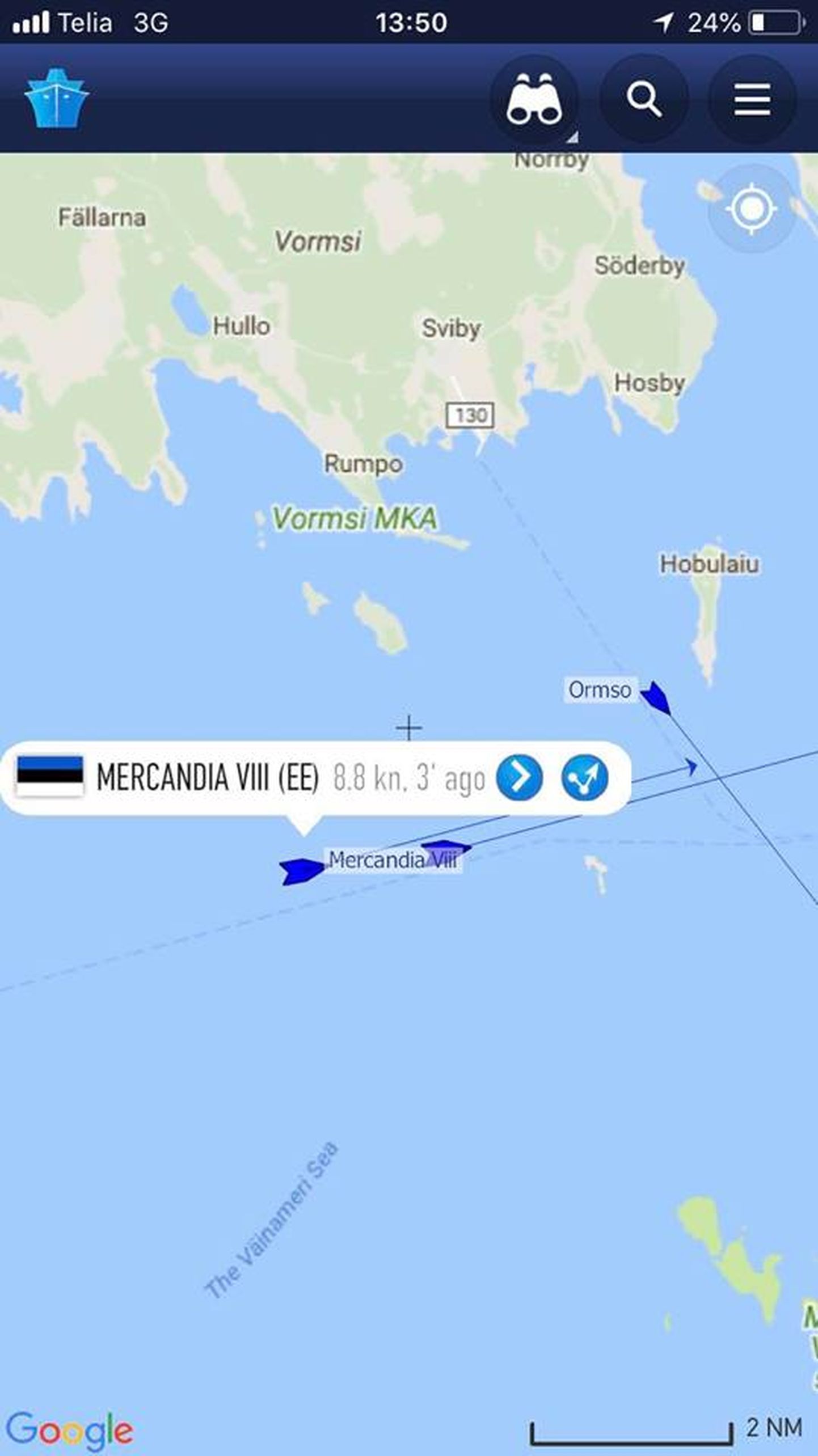 Mercandia liigub Tiiu tuules kanalisse.