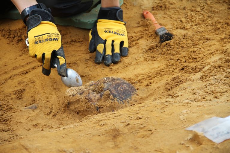 Археологические раскопки в Силламяэ. Возможно, это скелет подростка, захороненного в XVII или XVIII веке.