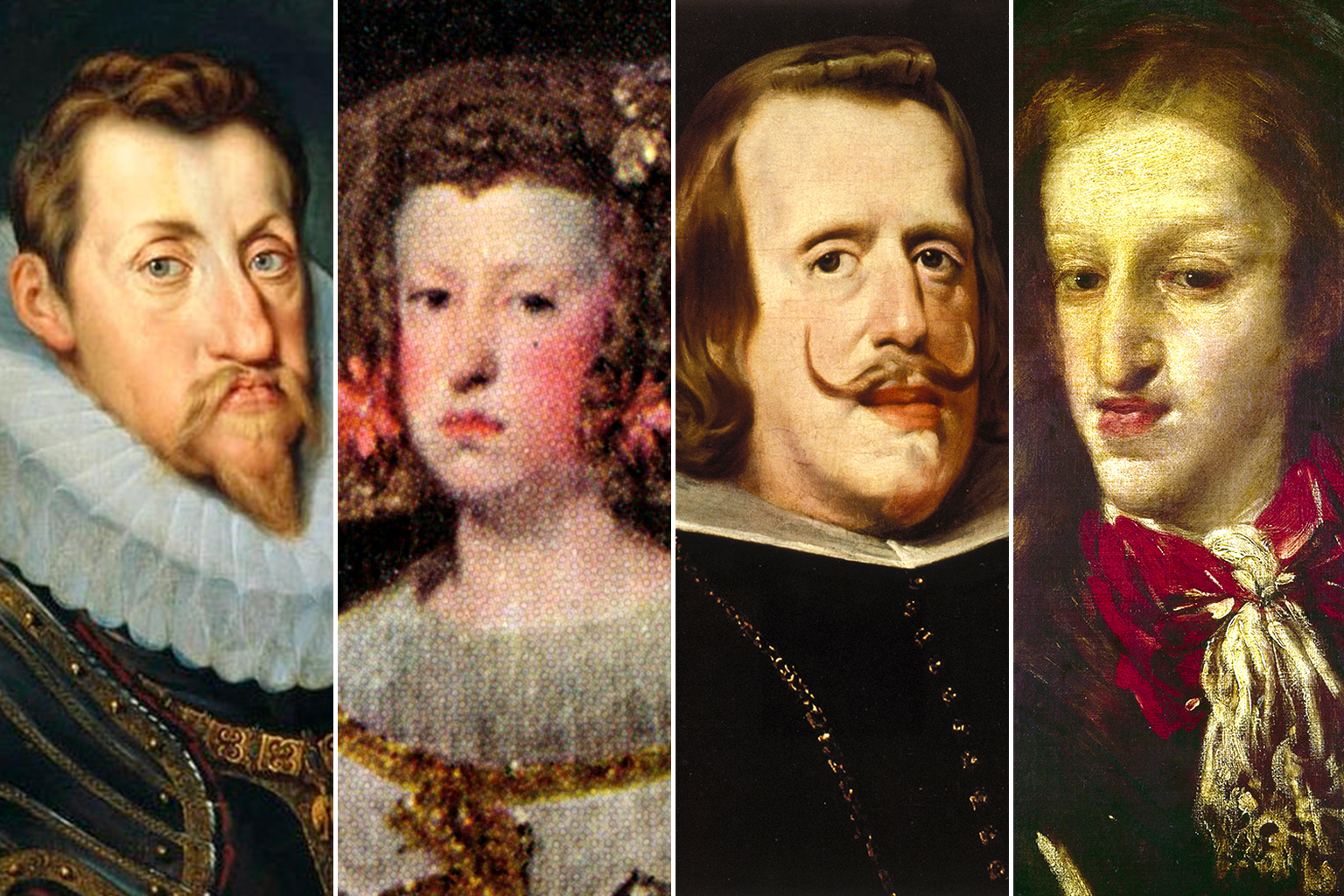 NELI SUGULAST: (Vasakult) Habsburgide soost Saksa-Rooma keiser aastatel 1619–1637 Ferdinand II, tema pojatütar Austria Mariana, kes 1649. aastal 14-aastaselt abiellus oma emapoolse onu Hispaania kuninga Felipe IV-ga. Sellest verepilastusabielust sündis Carlos II, kelle surmaga katkes ka Habsburgide Hispaania liin.
