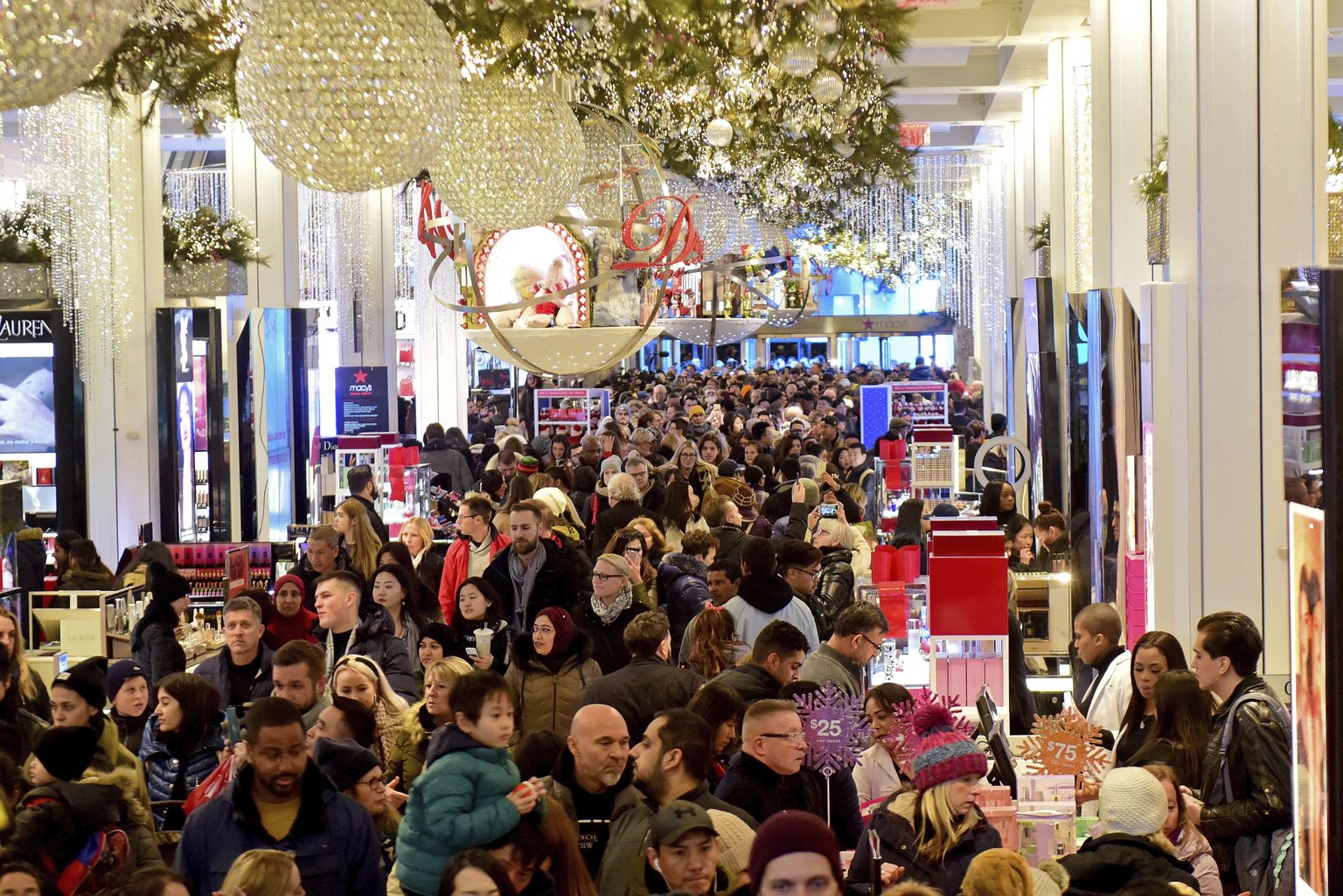 IMAGE DISTRIBUTED FOR MACY'S - Macy's Herald Square opens its doors at 5 p.m. on Thanksgiving Day for thousands of Black Friday shoppers in search of amazing sales and doorbuster deals, Thursday, Nov. 28, 2019 in New York. (Diane Bondareff/AP Images for Macy's)