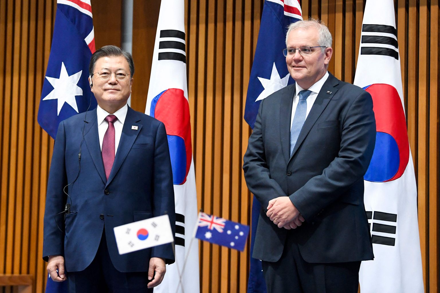 Lõuna-Korea president Moon Jae-in ja Austraalia peaminister Scott Morrison Canberras 13. detsembril 2021.