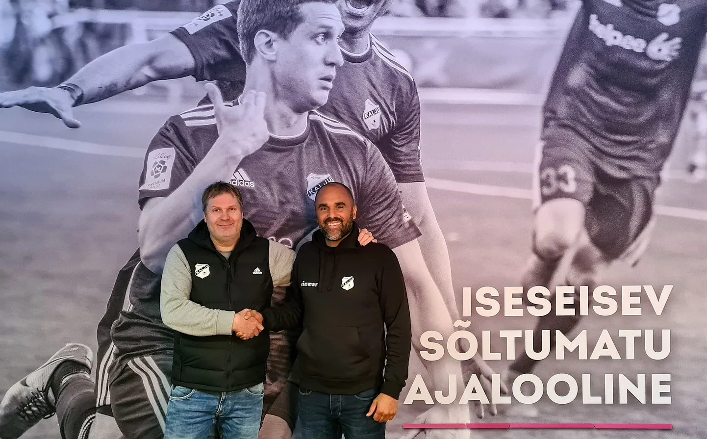 Vasakul on Kalju spordidirektor Argo Arbeiter, paremal portugallasest peatreener Eddie Cardoso.