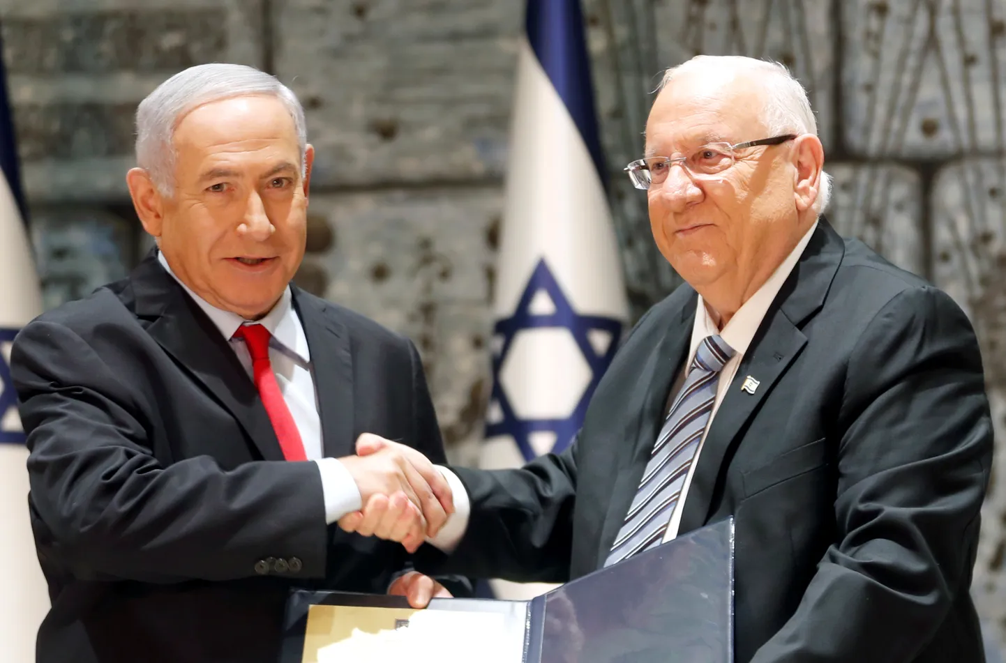 Izraēlas prezidents Ruvens Rivlins, premjerministrs Benjamins Netanjahu