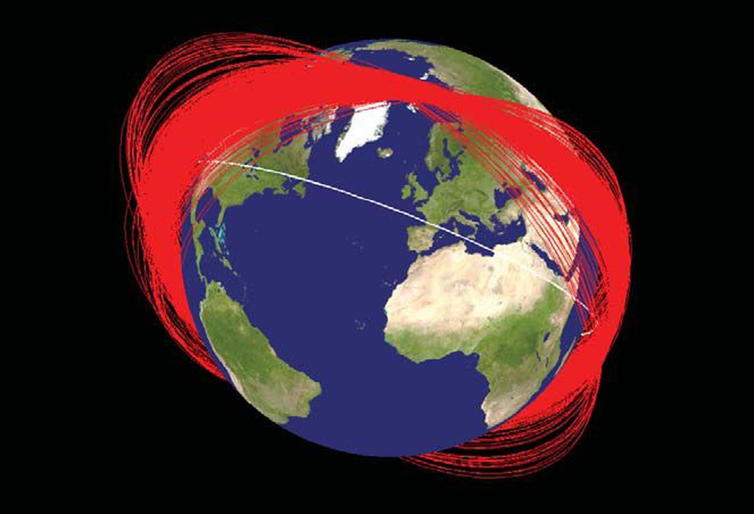 Hiina satelliidivastase relva katsetuse tagajärjel tekkinud kosmoseprügi teekond Maa orbiidil.