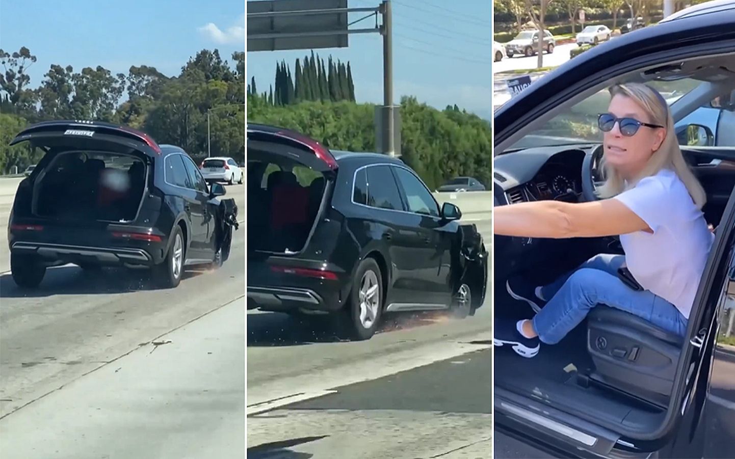 В Калифорнии женщина ехала по шоссе без одного колеса