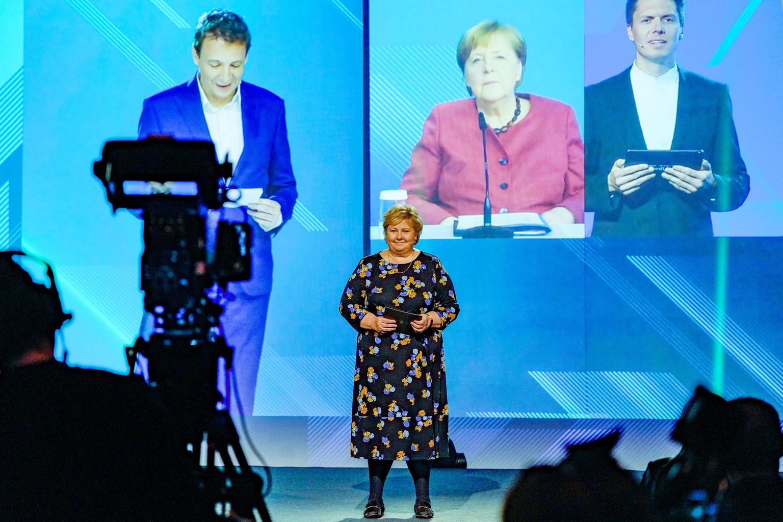 Norra peaminister Erna Solberg ja Saksamaa kantsler Angela Merkel NordLinki ametlikul avamisel.