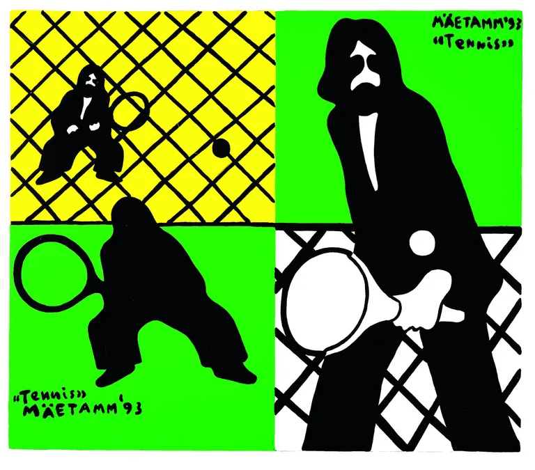 Marko Mäetamm «Tennis (kolmeosaline teos)», 1993. Maal (akrüüllateks) pleksiklaasil