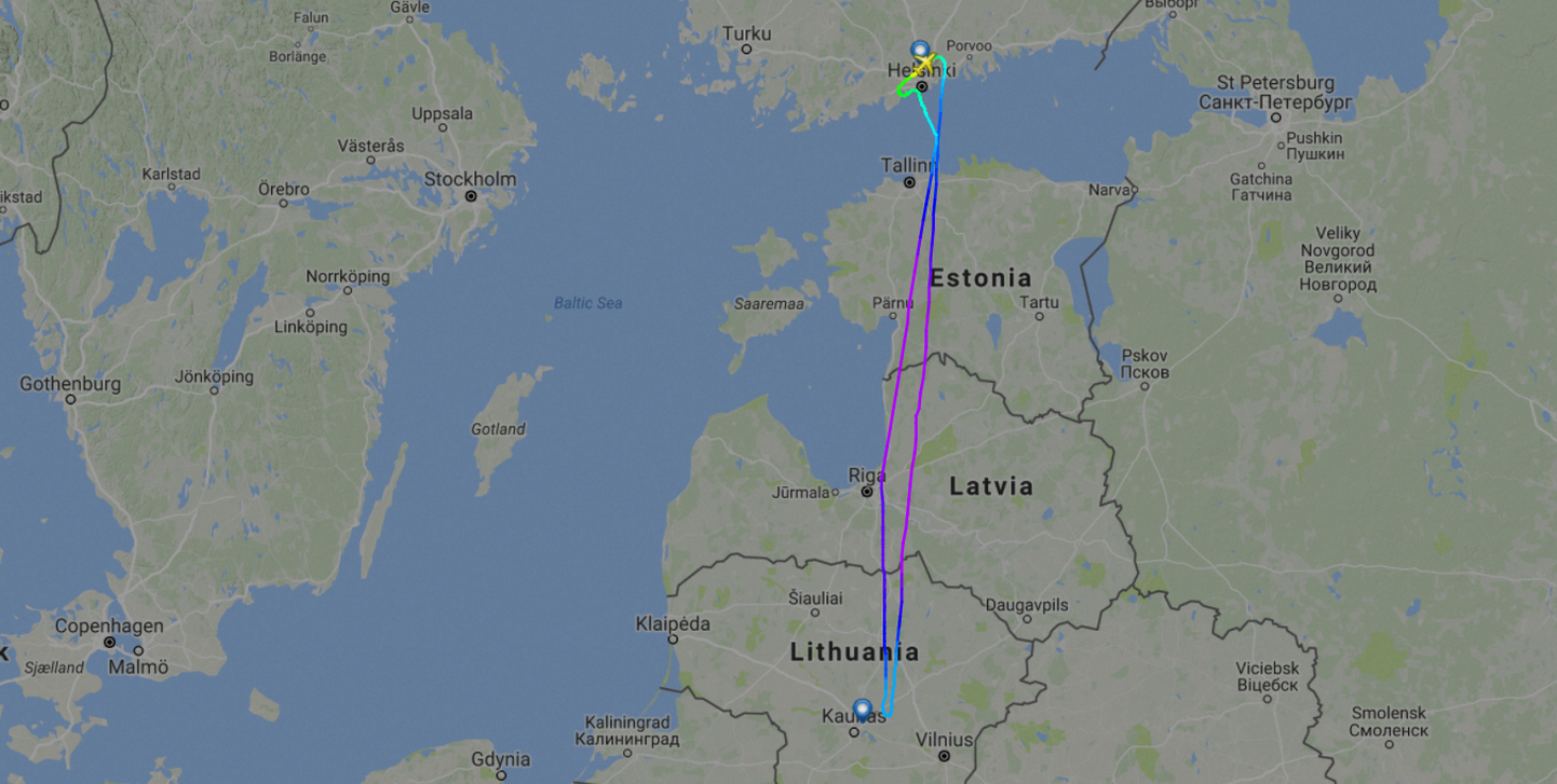 Helsinkist Kaunasesse läinud lend pöördus vahetult enne sihtkohas maandumist tagasi ja võttis suuna uuesti Helskini poole.
