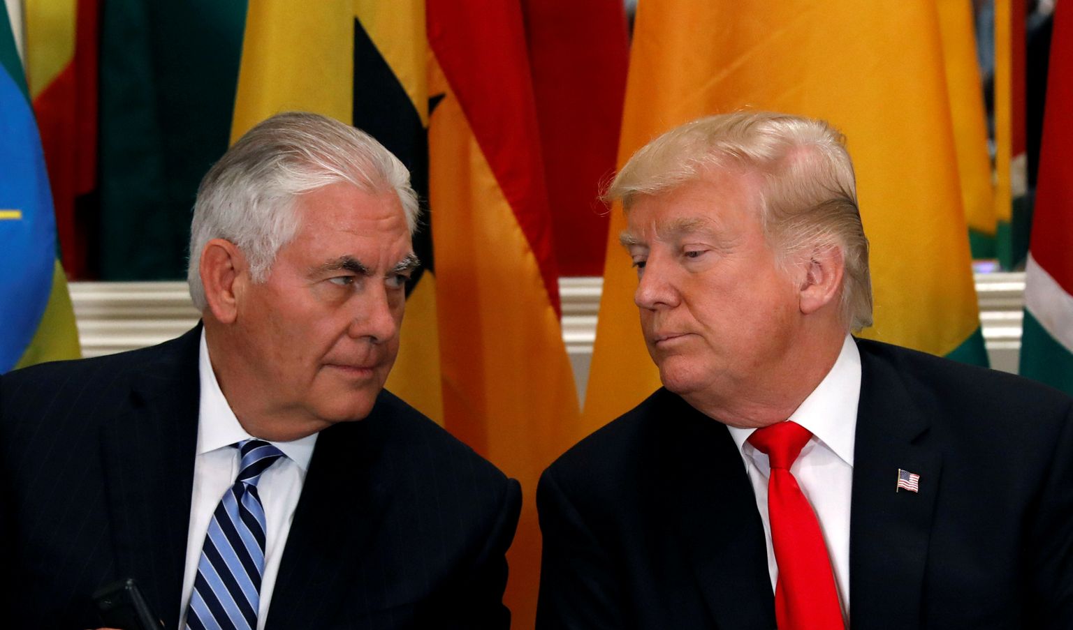 Ameerika Ühendriikide president Donald Trump (paremal) ja välisministrikohalt vallandatud Rex Tillerson mullu septembris New Yorgis.