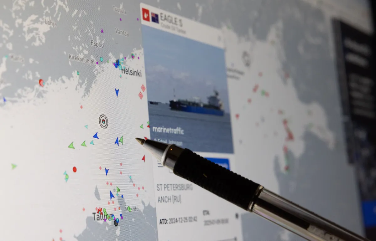 Location, where the oil tanker Eagle S, belonging to Russia's shadow fleet, sabotaged seabed cable and was detained on December 26.