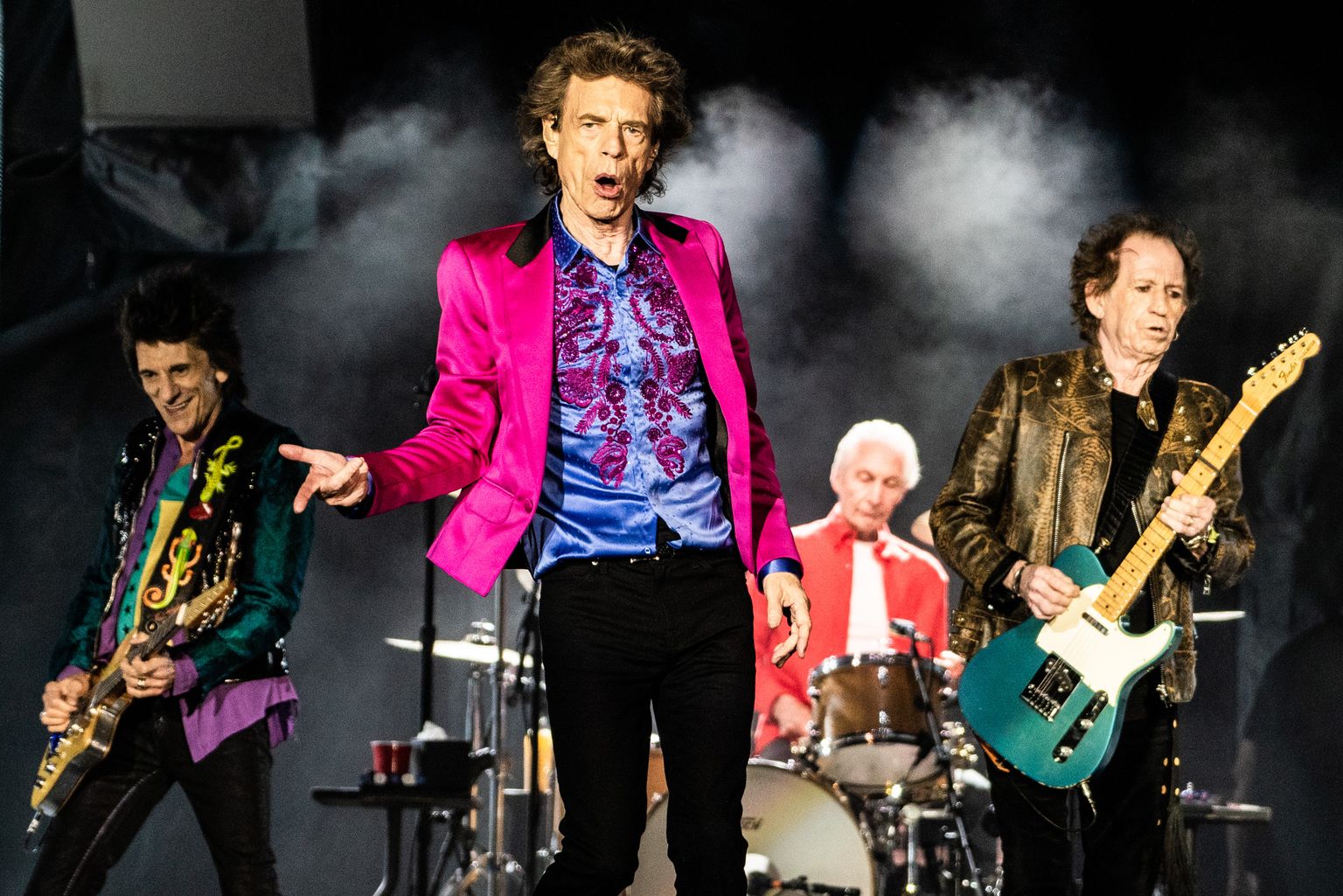 The Rolling Stones esinemas 18. augustil 2019 Californias Santa Claras. Vasakul: Ronnie Wood, Mick Jagger, Charlie Watts ja  Keith Richards