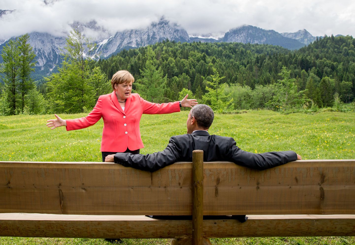 Канцлер Германии Ангела Меркель и президент США Барак Обама на встрече Большой семерки.