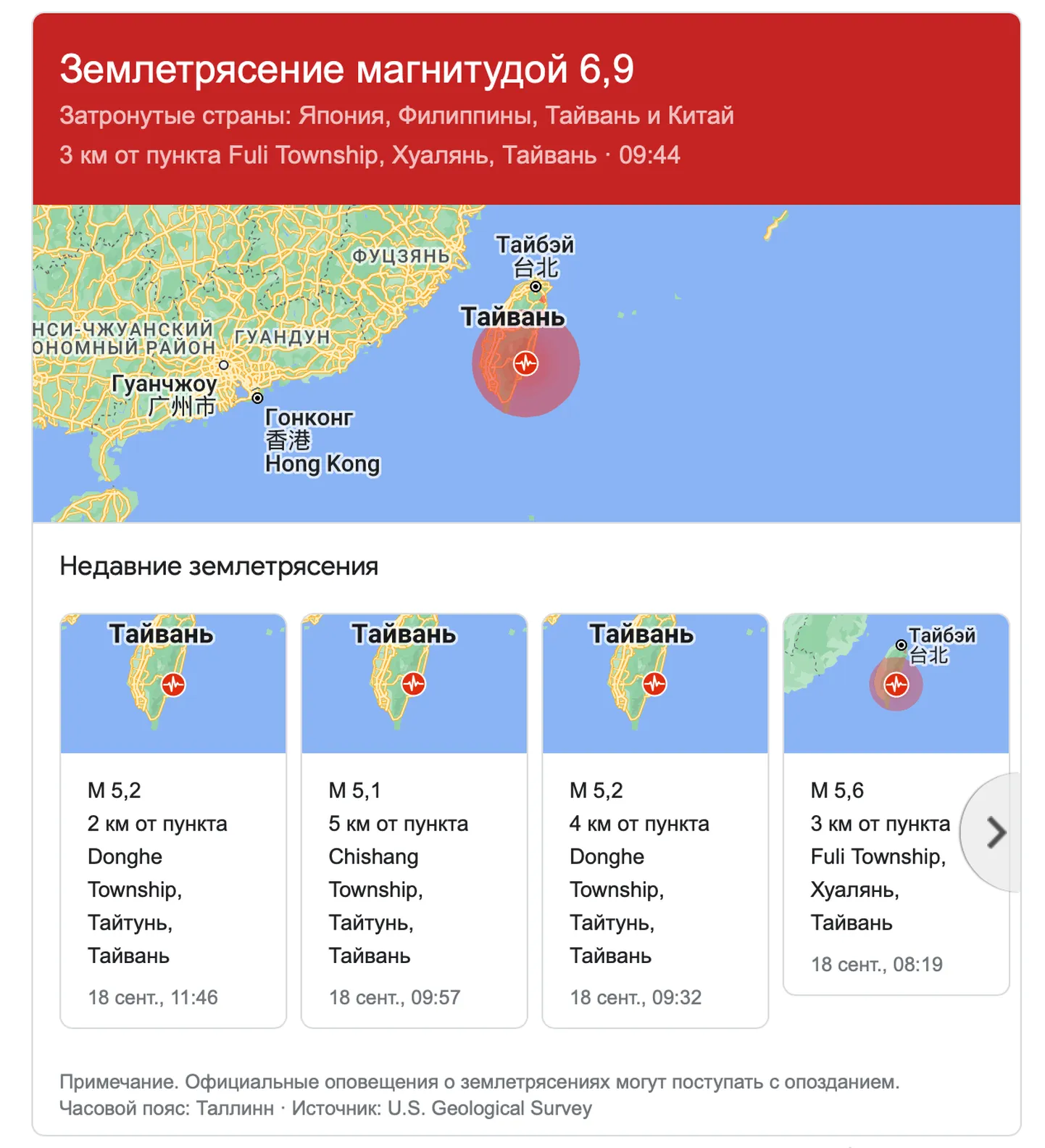 Информация о толчках из Google